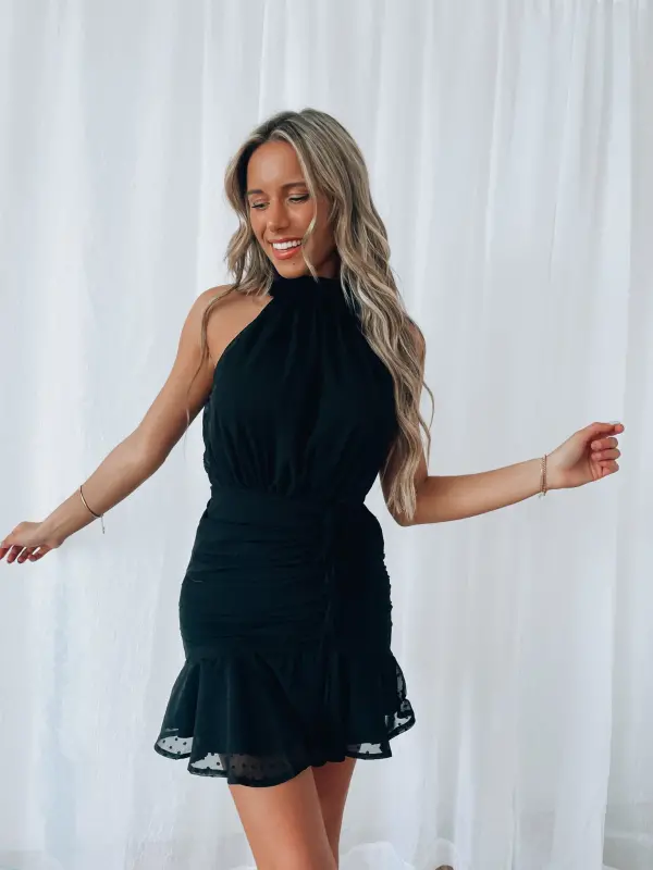 Renae Black Halter Mini Dress-67811