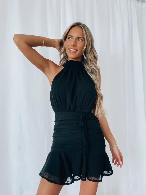 Renae Black Halter Mini Dress