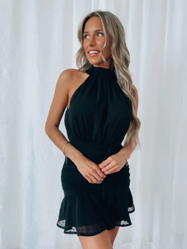 Renae Black Halter Mini Dress