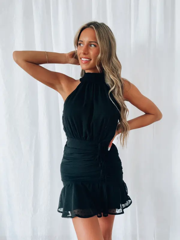 Renae Black Halter Mini Dress