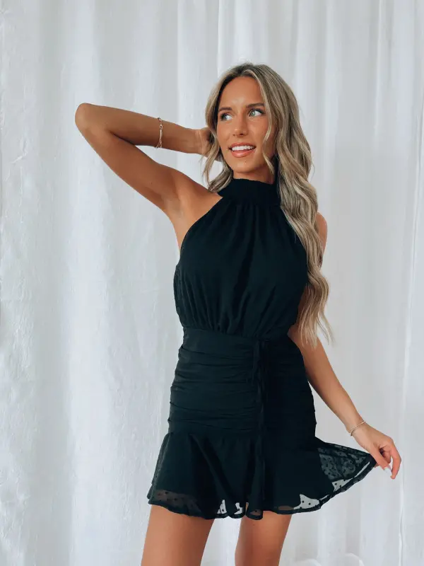 Renae Black Halter Mini Dress