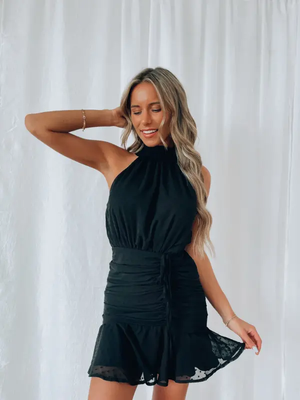 Renae Black Halter Mini Dress