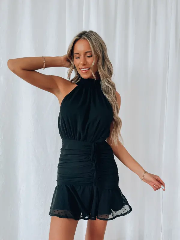 Renae Black Halter Mini Dress
