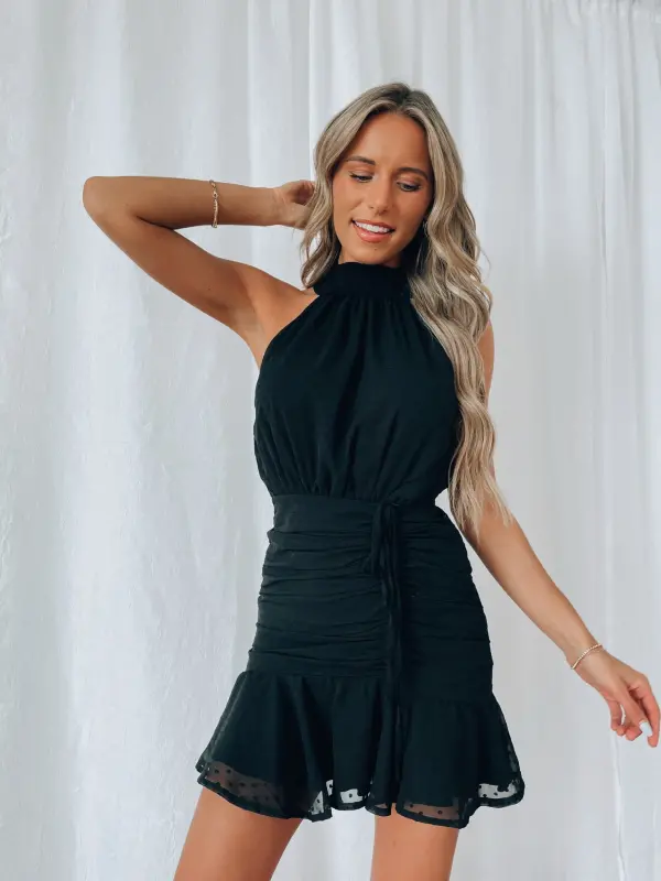 Renae Black Halter Mini Dress