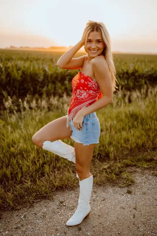 Red Fringe Bandana Top